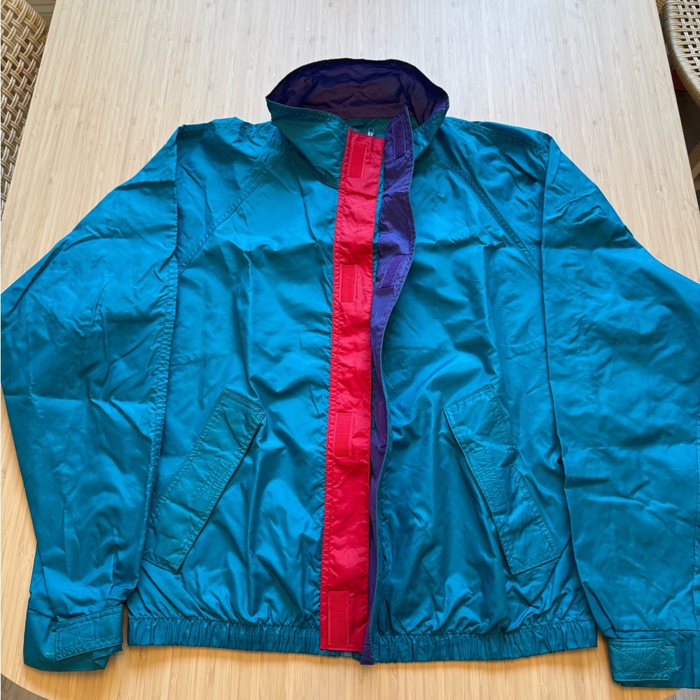 Vintage OshKosh B'gosh Teal Windbreaker Jacket with Magenta & Purple Trim